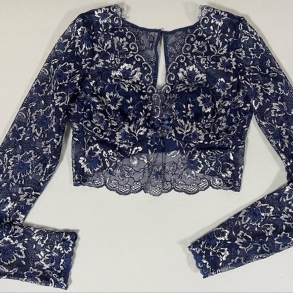 Victoria's Secret Ensign Navy Blue Allure Shimmer Long Sleeve Bra Top - Picture 4 of 12